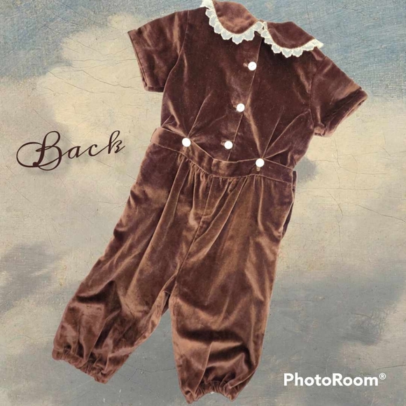 Vintage heirloom ELEGANT brown romper Jon Jon boys 4T velvet lace royalty - Picture 2 of 6